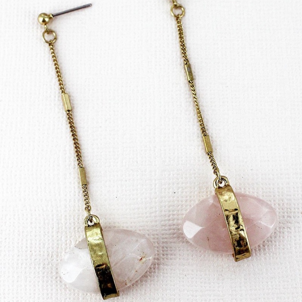 2 /$10- GOLDTONE ROSE QUARTZ  GEM CHAIN EARRINGS